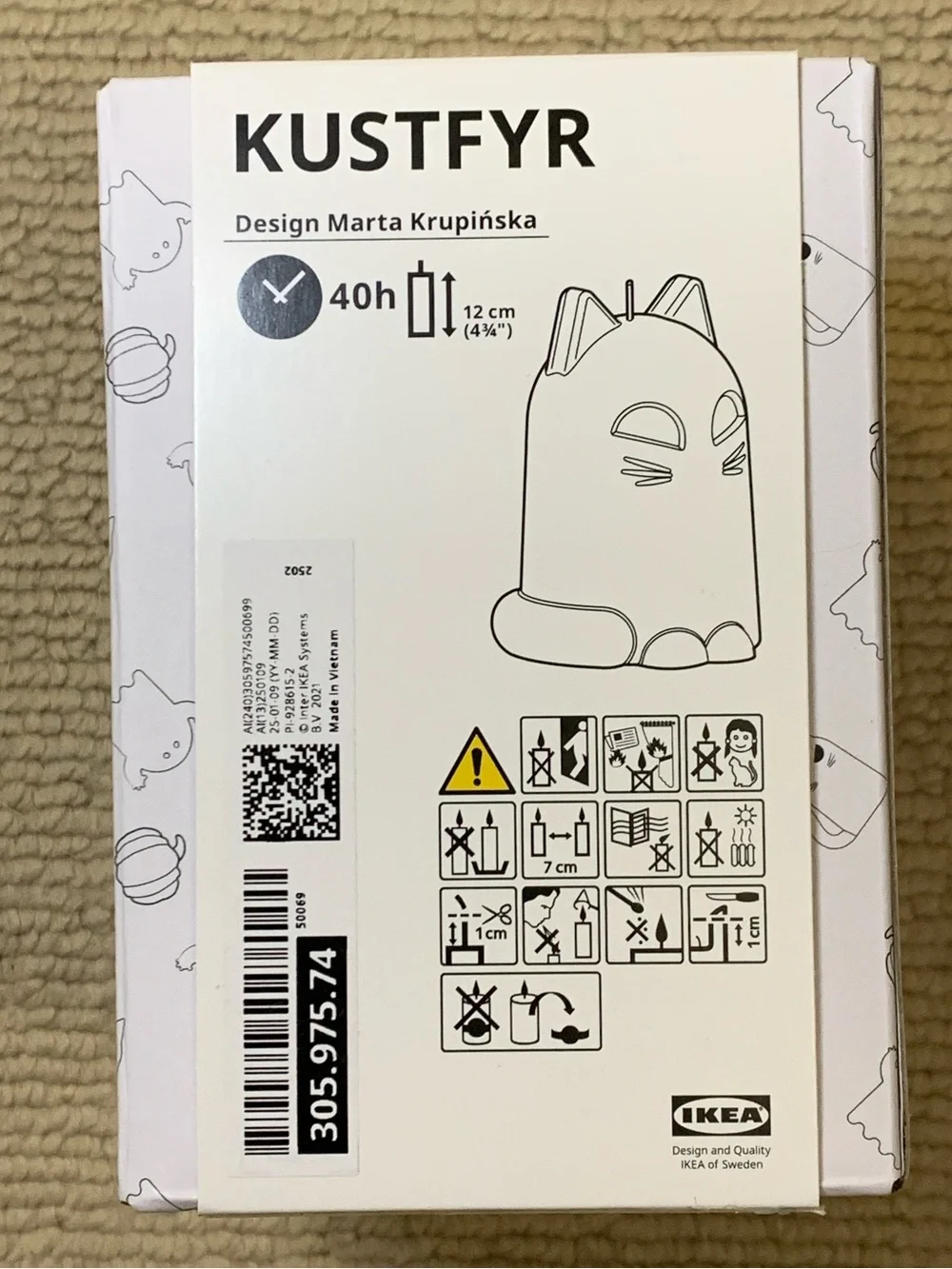Ikea KUSTFYR cat black, 12 cm Unscented candle,